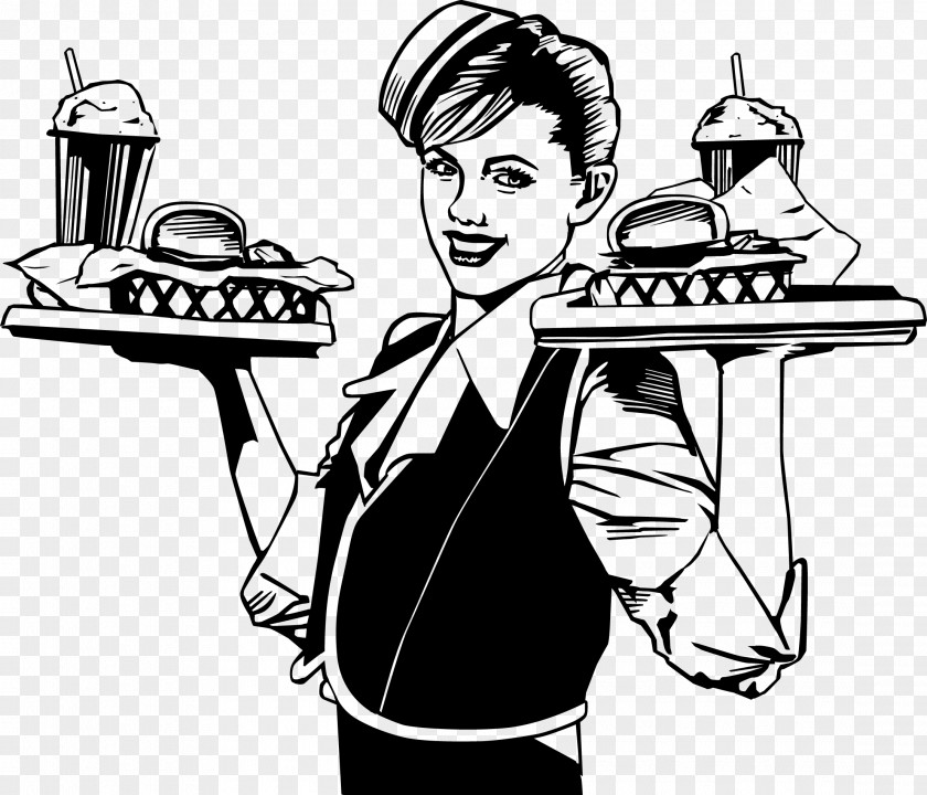 Waiter Diner Retro Style Clip Art PNG