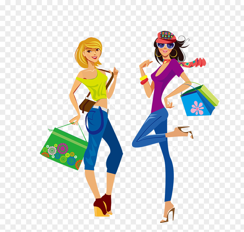 Cartoon Woman Shopping Fashion Clip Art PNG