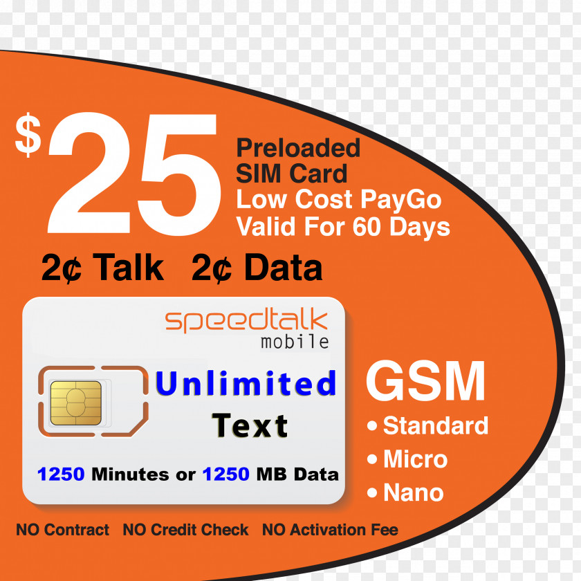 No Contract 30-day Wireless Service Prepay Mobile Phone Subscriber Identity ModulePrepaid Calling Cards SpeedTalk Prepaid GSM SIM Card 250 Minutes Talk Text 200MB 4G LTE Data PNG