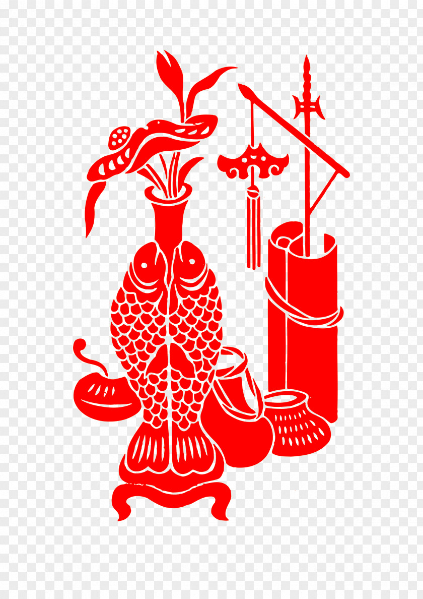 Red Paper-cut Flower Vase Visual Arts Clip Art PNG