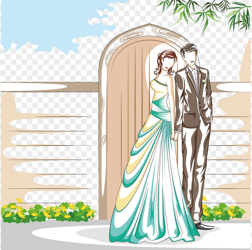 Cartoon Couple Wedding Photography Illustration PNG