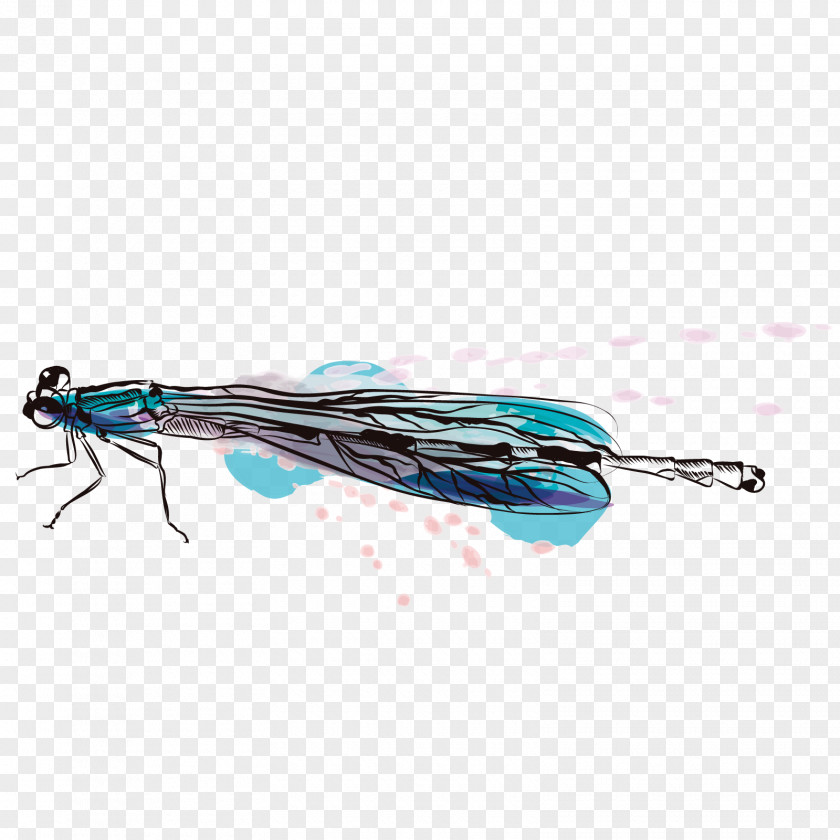 Vector Blue Dragonfly Watercolor Painting Clip Art PNG