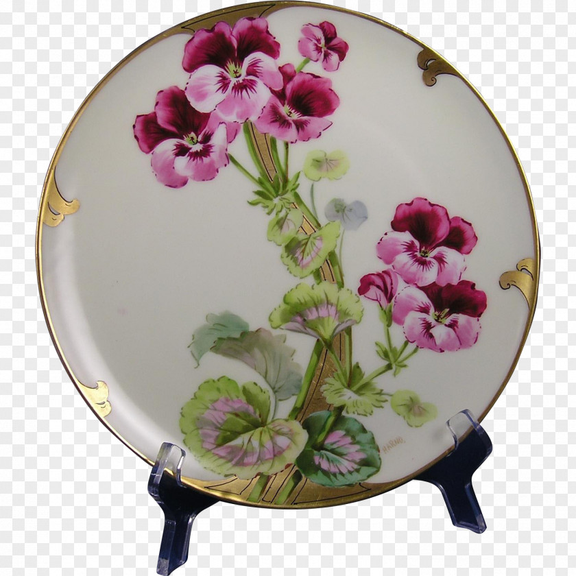Geranium Porcelain Plate Limoges Tableware Pottery PNG