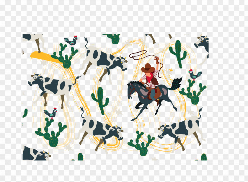 Herdsmen And Cows Cattle Textile Illustration PNG