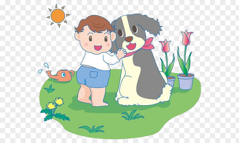 Baby And Dog Play Drawing Illustration PNG