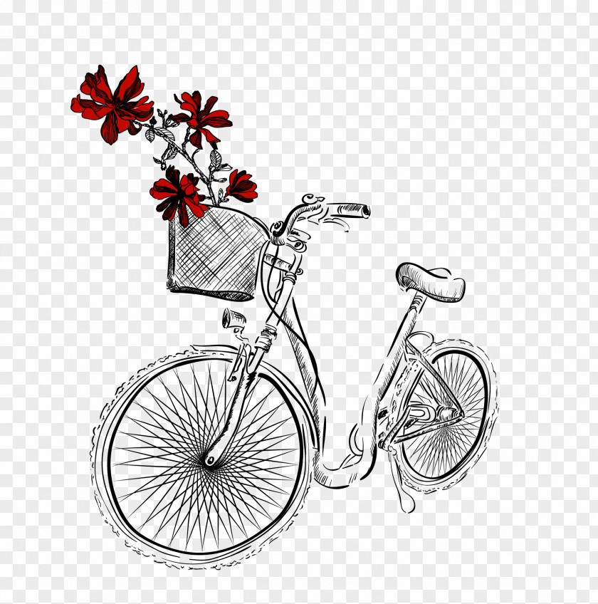 Hand-painted Roses Bike Bicycle Wheel Beach Rose Illustration PNG