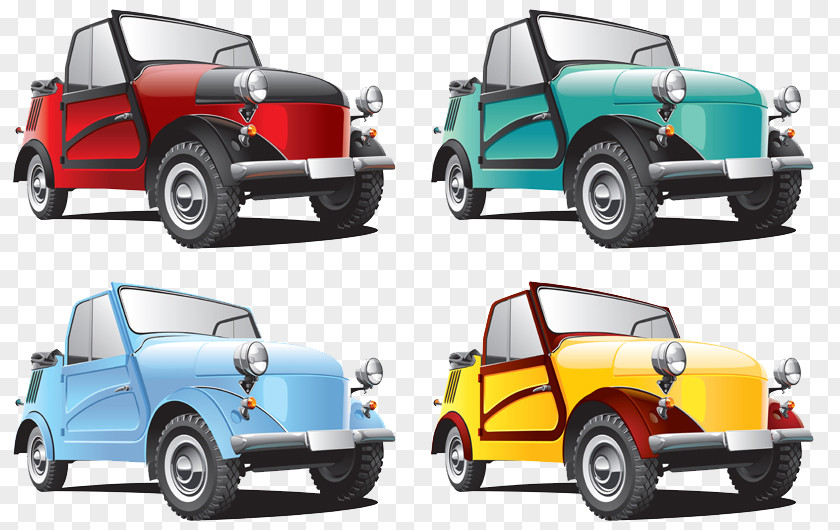 Four Kinds Of Hand-painted Cartoon Classic Car Royalty-free Clip Art PNG