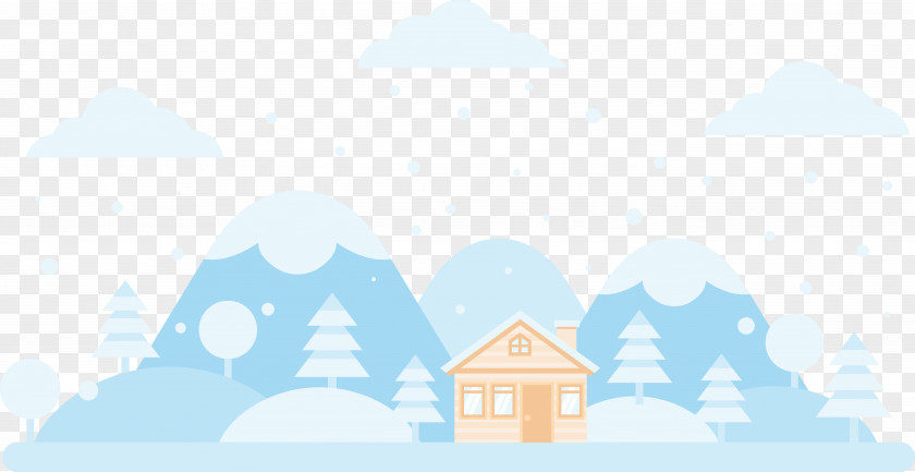 Snow Tree Chimney Blue Hut Illustration PNG