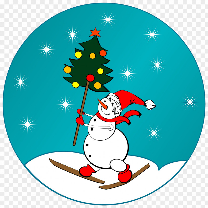 A Snowman With Christmas Tree Santa Claus PNG