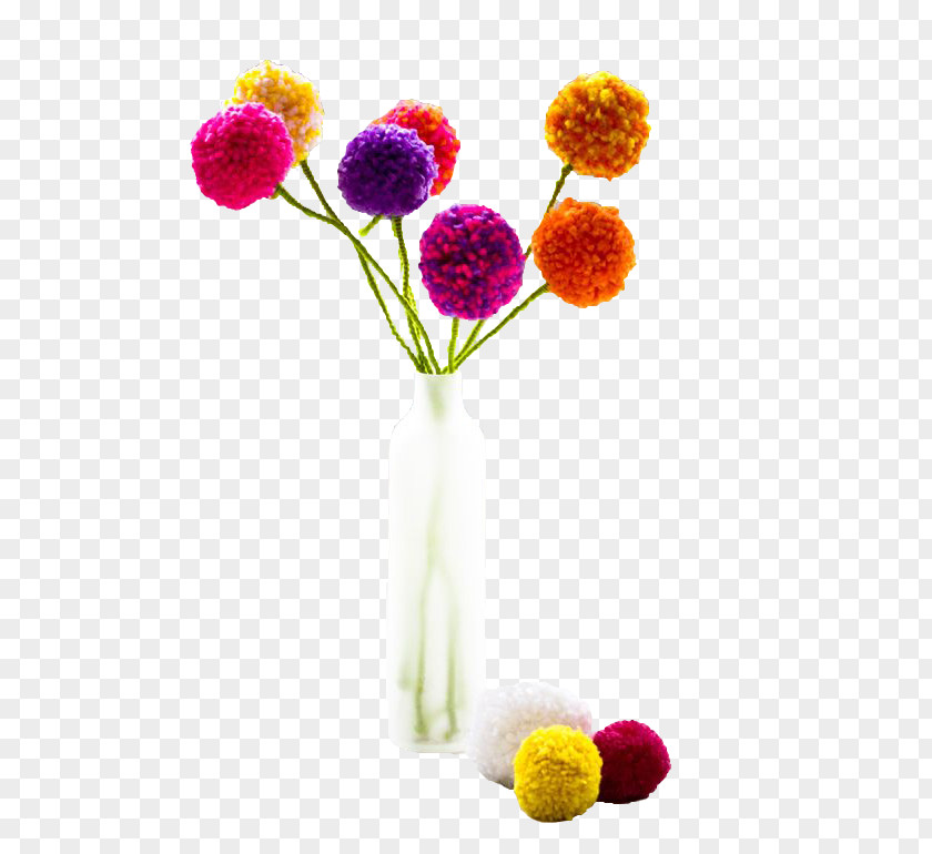 Colorful Flower Ball Pom-pom Craft Tutorial How-to PNG