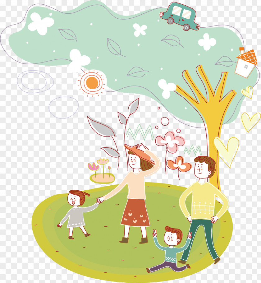 Happy Family Vector Cartoon Illustration PNG