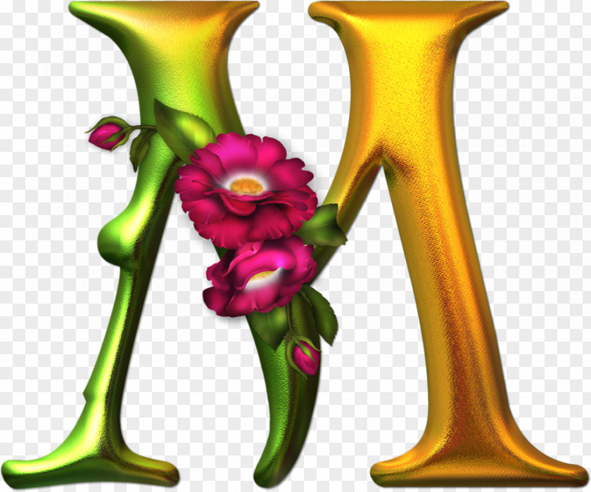 M Gold Alphabet Letter Flower PNG