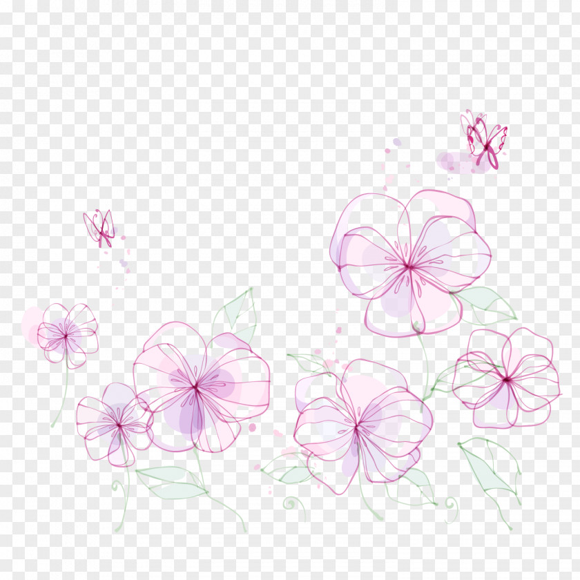 Water Painted Pink Flowers Common Sunflower Euclidean Vector Line PNG