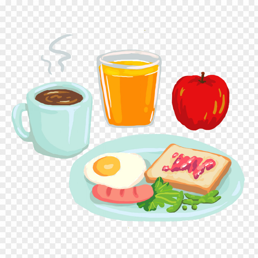 Free Nutritional Breakfast Package Wind Pull The Painting Material Coffee Juice Barbecue Pizza PNG