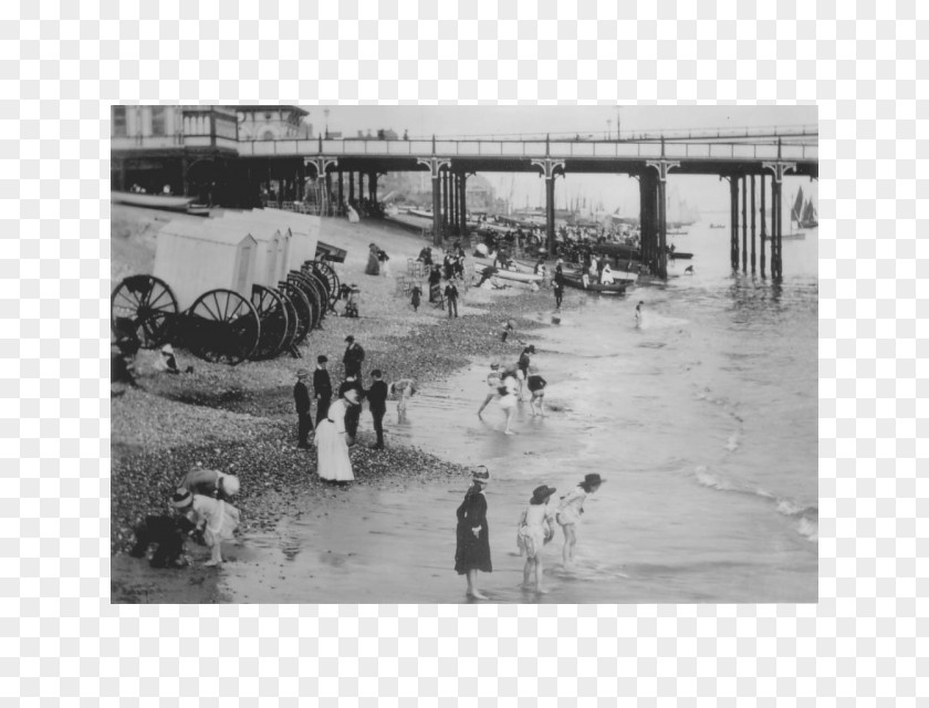Beach Scene Bathing Machine Sea 1880s PNG