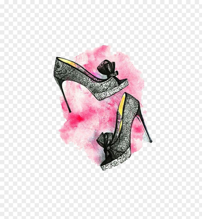 Lace High Heels Chanel Court Shoe Watercolor Painting Drawing PNG