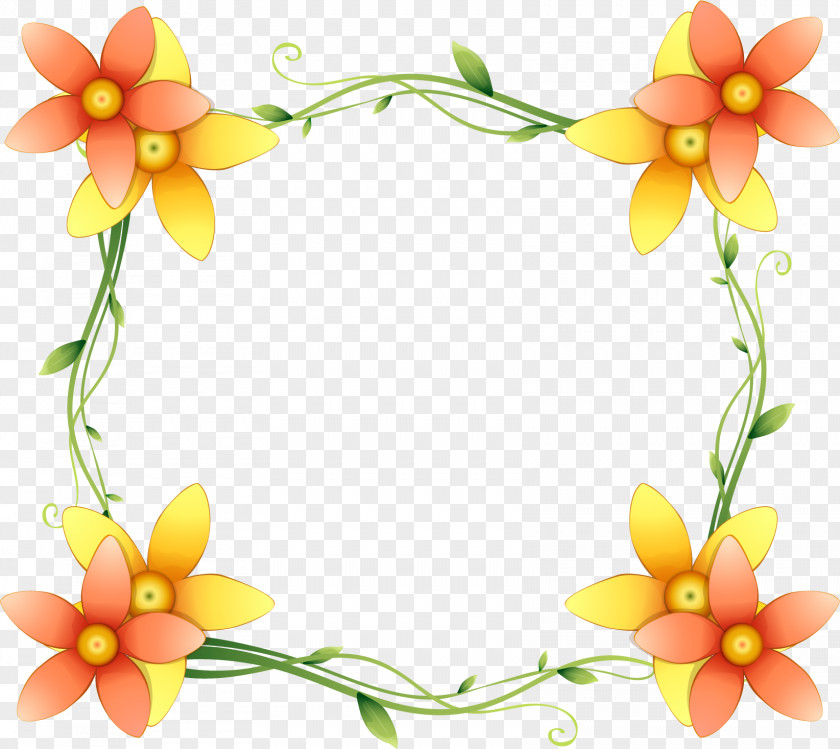 Yellow Flower Frame Vine Foliage PNG