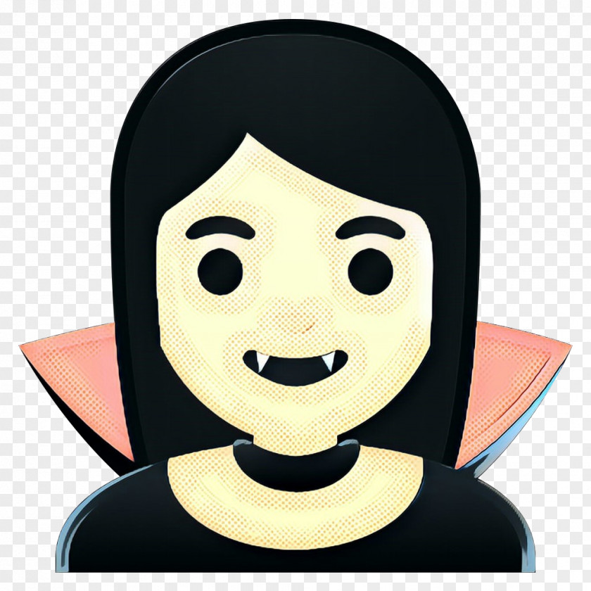 Animation Black Hair Smiley Face PNG