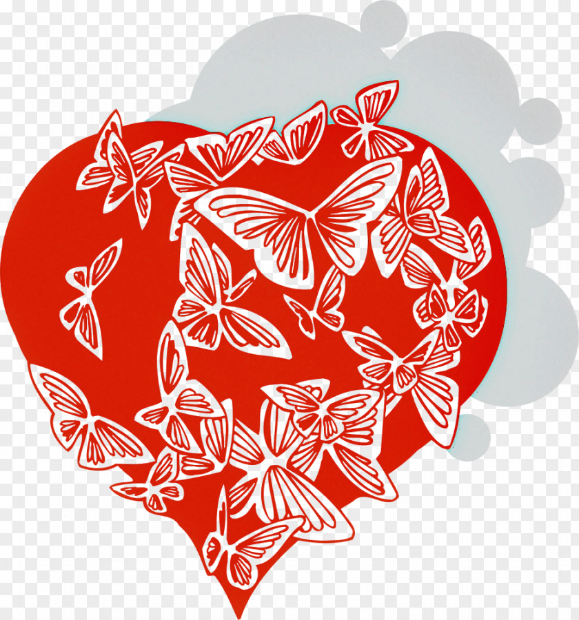 Red Heart Leaf Ornament Pattern PNG
