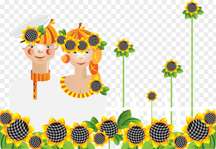 Vector Painted Sunflowers Couple Common Sunflower Silhouette Illustration PNG