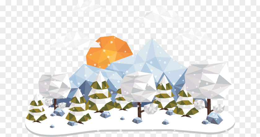 Vector Christmas Snow Mountain Sunrise Polygon Low Poly PNG