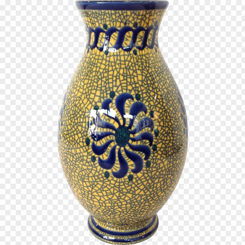Bronze Drum Vase Design Ceramic Cobalt Blue PNG