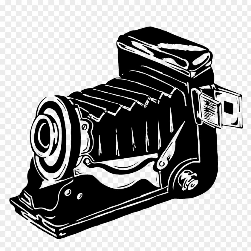 Black And White Hand-painted Vintage Camera Background Image PNG