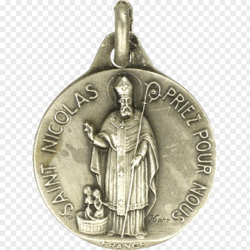 Saint Nicholas Bronze Medal Silver Coin PNG