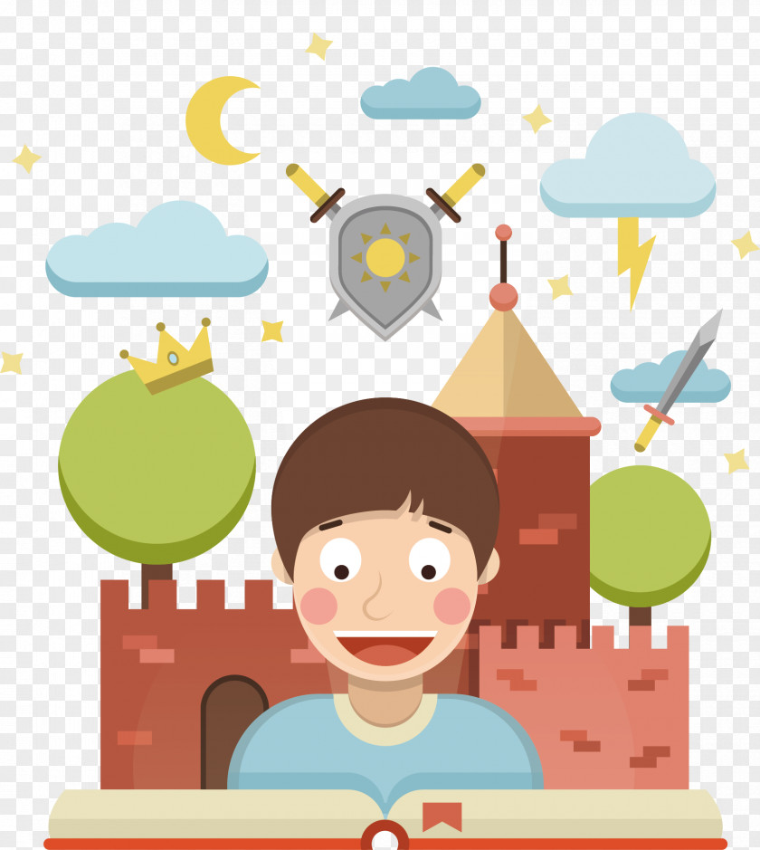 Vector Boy Watching Wonderful Story Book Euclidean Child Illustration PNG