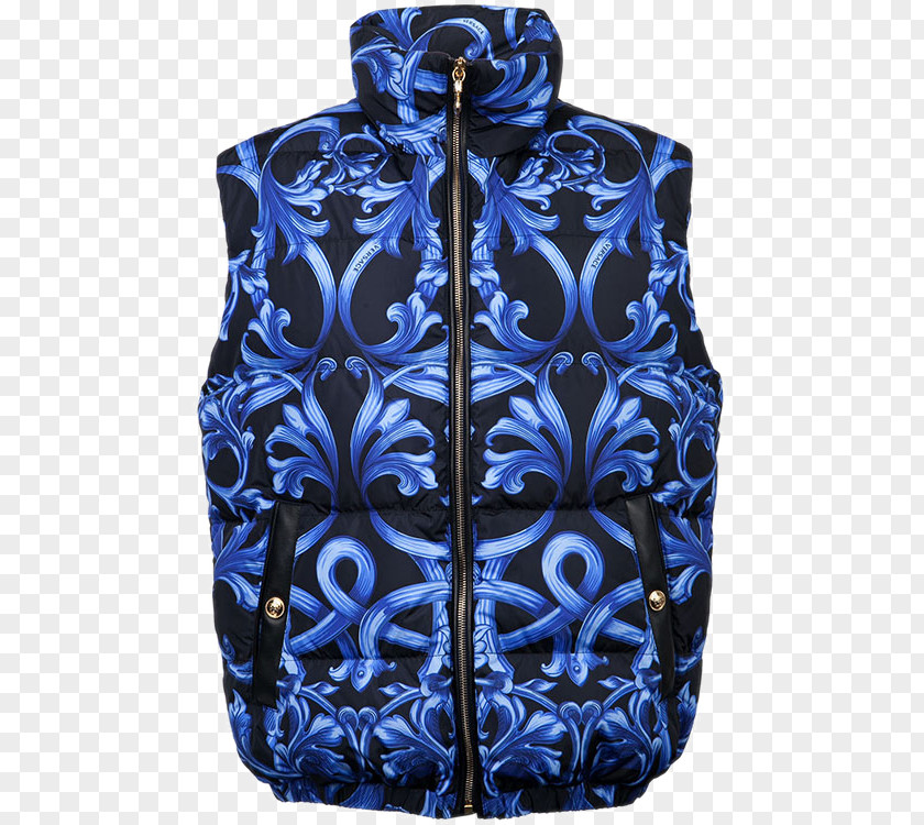 Collar Zipper Floral Print Velvet Vest Waistcoat Versace PNG