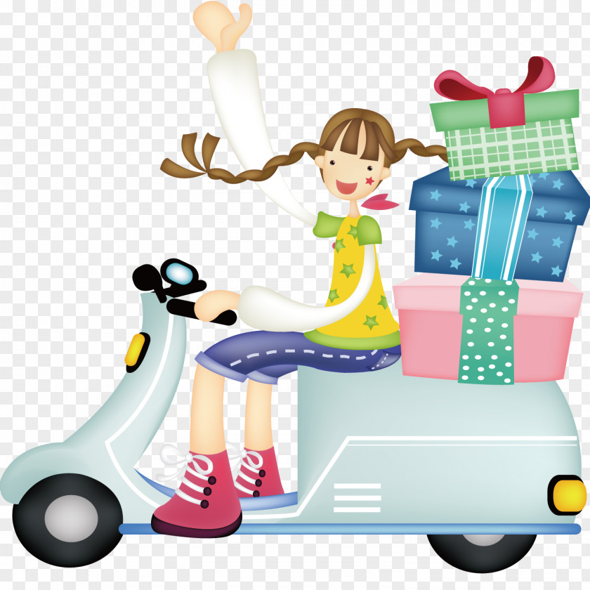 Poster Cartoon Illustration PNG Illustration, Electric car ride girl clipart PNG