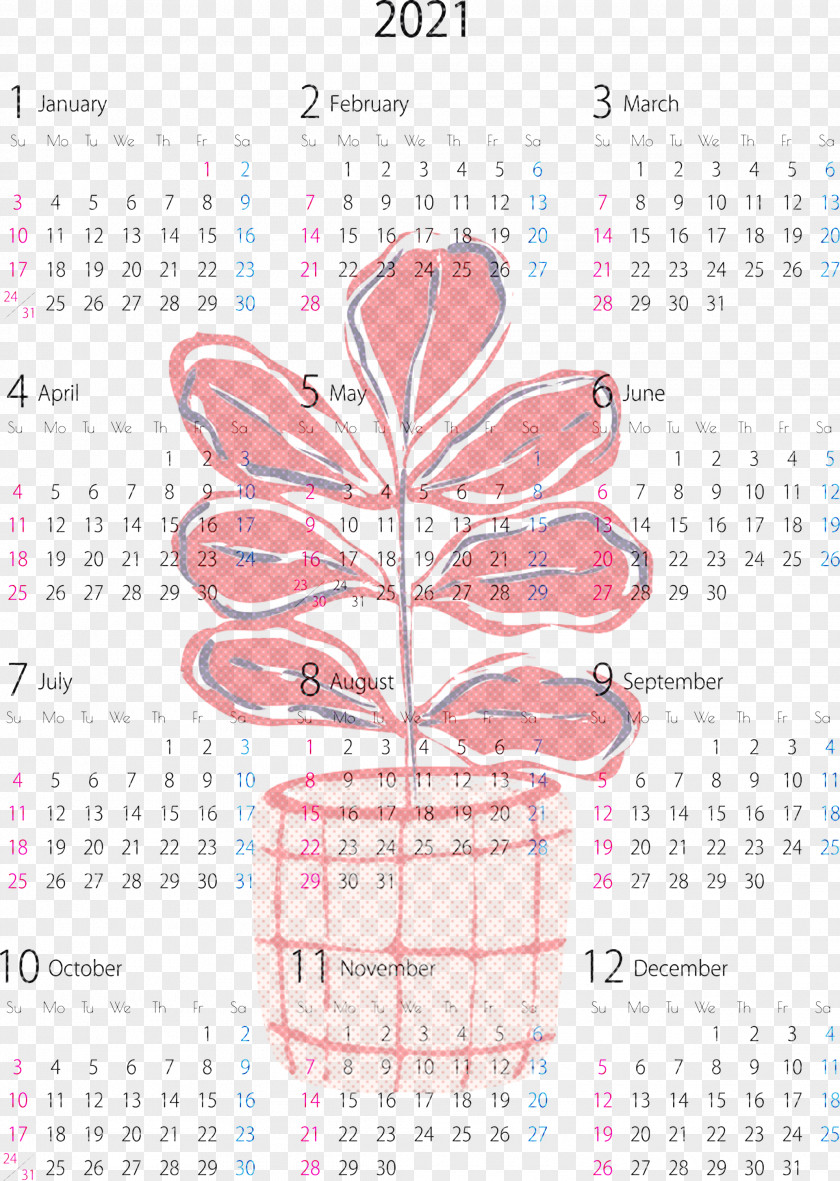 2021 Yearly Calendar PNG