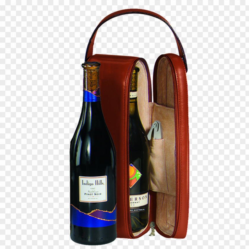 Genuine Leather Wine Label Suitcase Bottle PNG