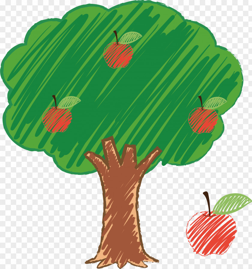 Hand-painted Apple Tree Drawing PNG