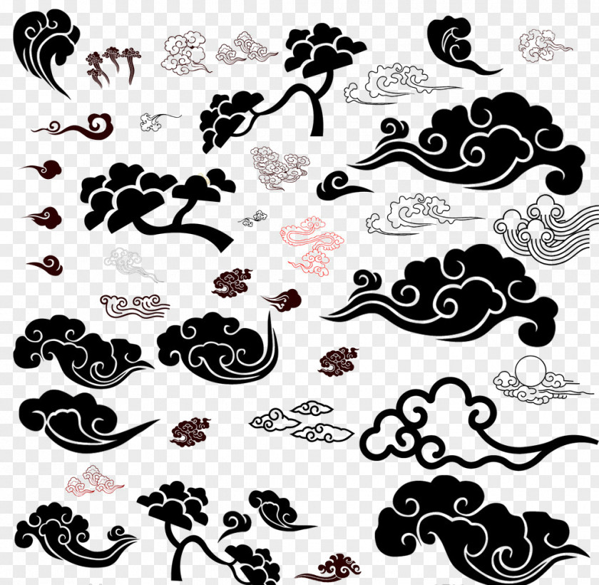 Clouds Vector Material Clouds,Chinese Wind Gathered Cheung Cloud Illustration PNG