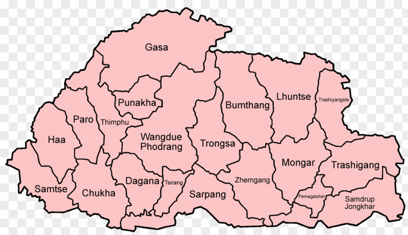 Map Trongsa District Wangdue Phodrang Gewogs Of Bhutan Chukha Lhuntse PNG