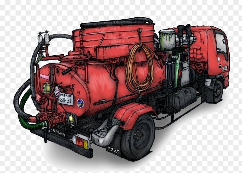 Hand-drawn Fire Engine Red Car PNG
