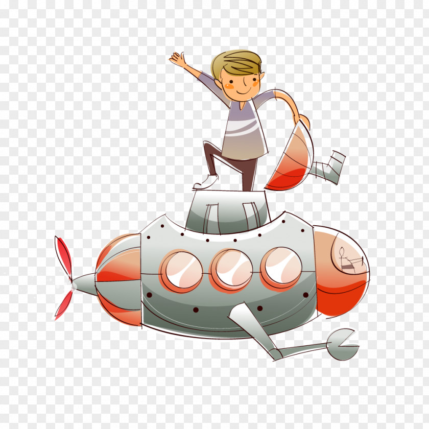 Fish Shape Spaceship Villain Submarine Cartoon Illustration PNG