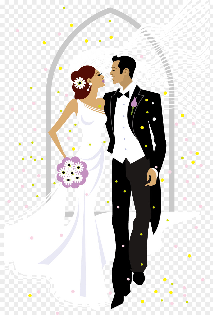 Sweet Bride And Groom Wedding Vector Illustration PNG