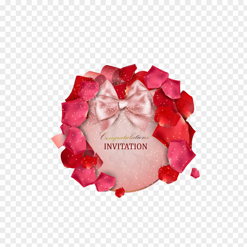 Petals Bow Invitation Card Wedding Love Convite Romance PNG