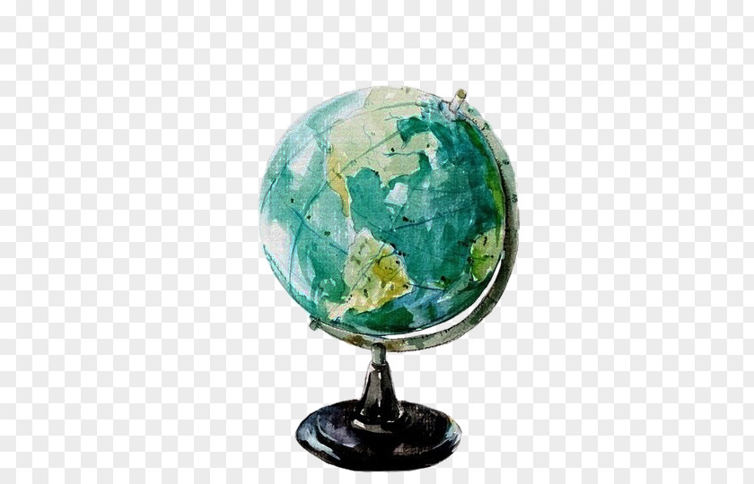 Hand-painted Globe World Watercolor Painting PNG