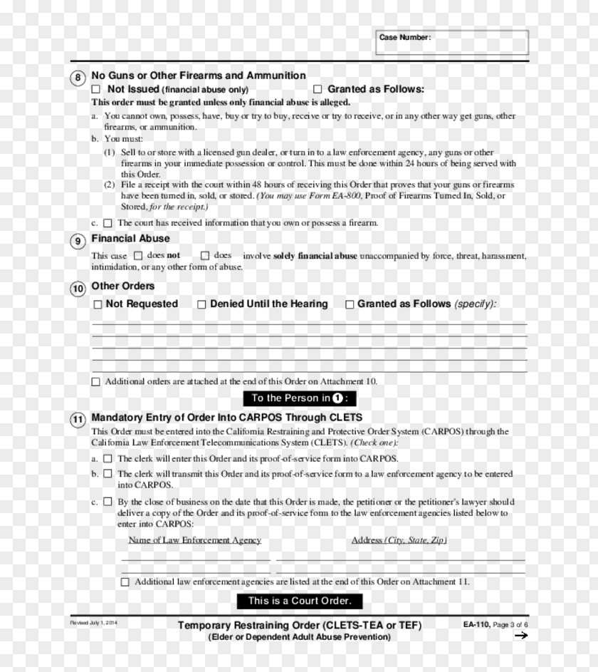 Order FOrm Restraining Document Court Information PNG