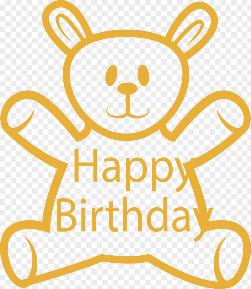 Yellow Line Bear Birthday Cake Happy To You Greeting Card Poster PNG