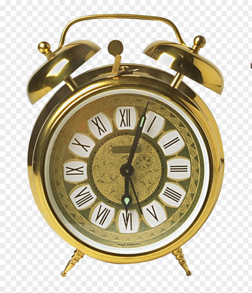 Gold Metal Alarm Clock Nightstand PNG