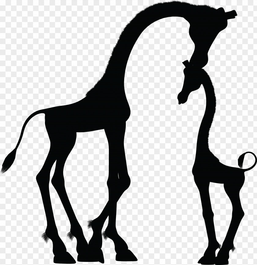 Mom And Baby Giraffes Silhouette Clip Art PNG