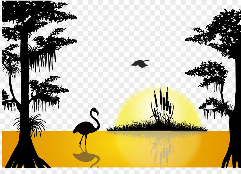 Lake Sunset Vector Silhouette PNG