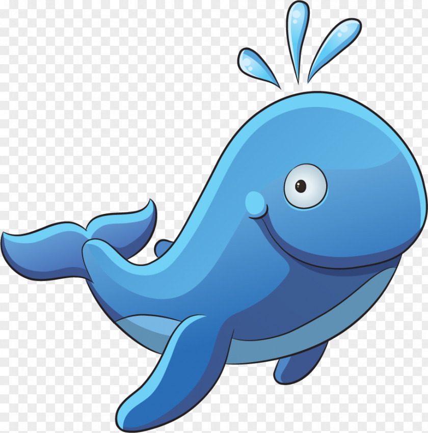 Cartoon Hand Painted Blue Whale Marine Life Clip Art PNG