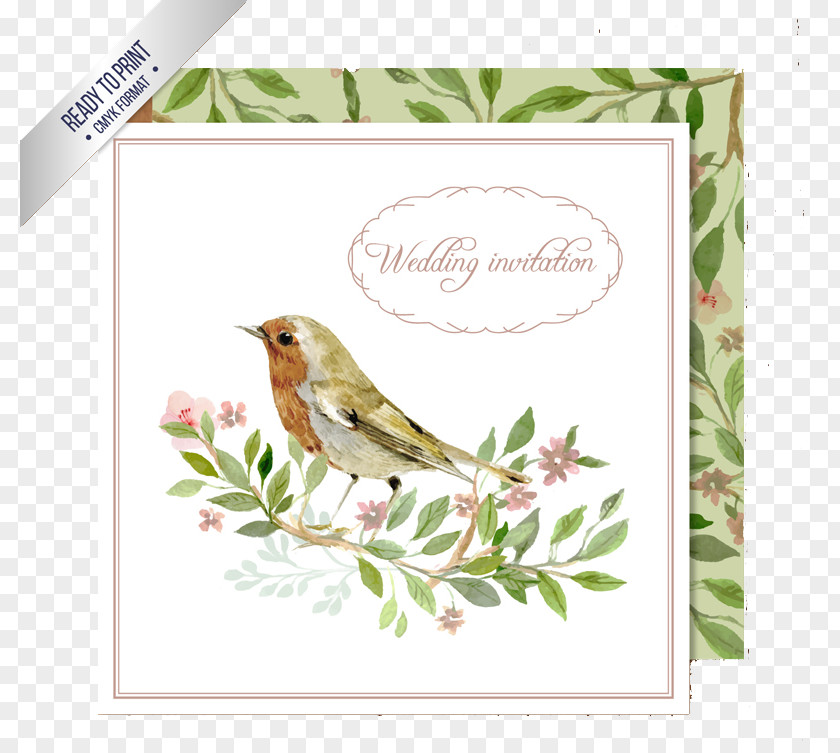 Watercolor Flowers Wedding Invitation Card Vector Material Bird Painting Clip Art PNG