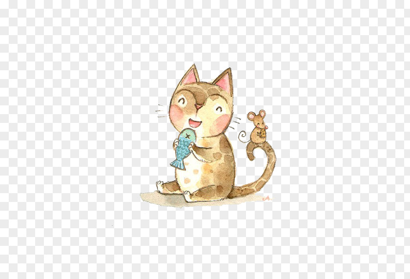 Cat Fish Kitten Mouse Drawing Illustration PNG