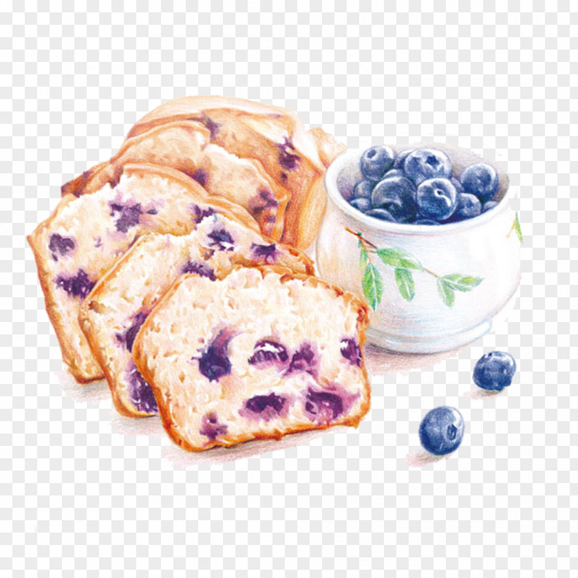Hand Painted Blueberry Bread Breakfast Food Drawing Illustration PNG